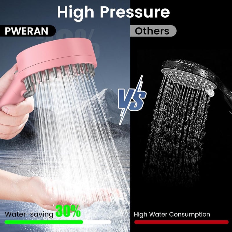 PWERAN Filtered Shower Head with Handheld, High Pressure 4 Spray Mode Showerhead with Filters, Water Softener Beads for Hard Water with ON/OFF Switch for Pets - Remove Chlorine (Pink, 5 Inch Panel) - Image 4